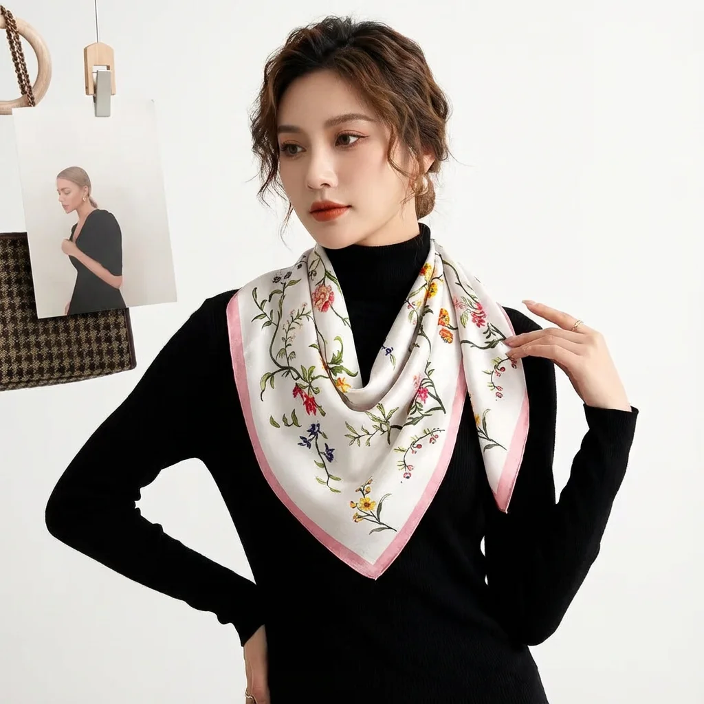 Mulberry silk printed square scarf (70×70 cm) - 图片 3