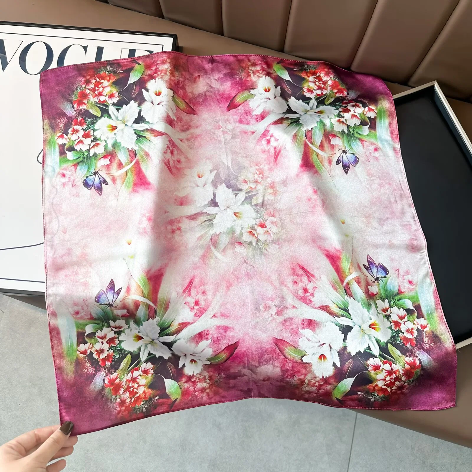 Mulberry silk printed square scarf (53×53 cm) - 图片 4