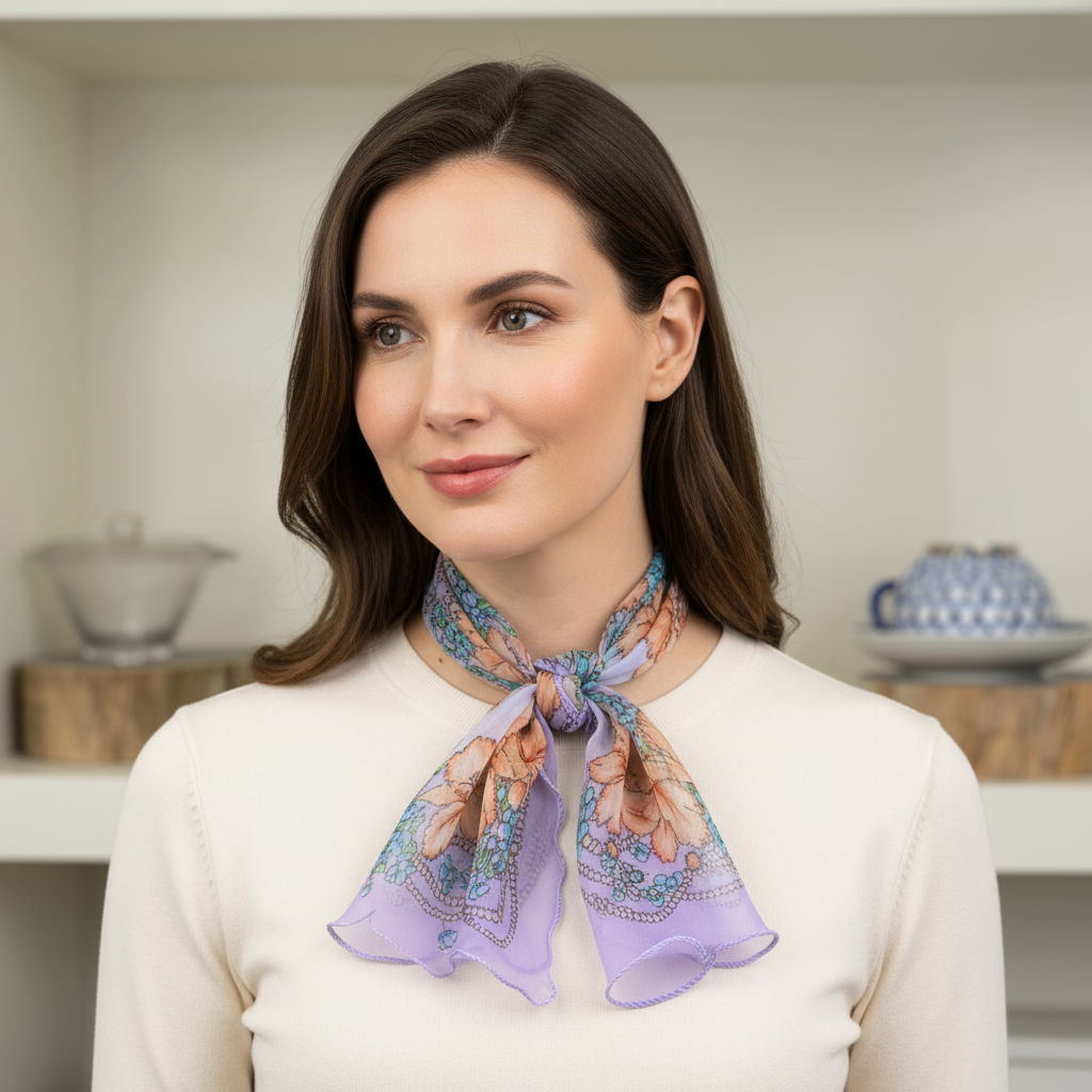 Wavy Edge Printed Georgette Square Scarf (60×60cm) - 图片 2