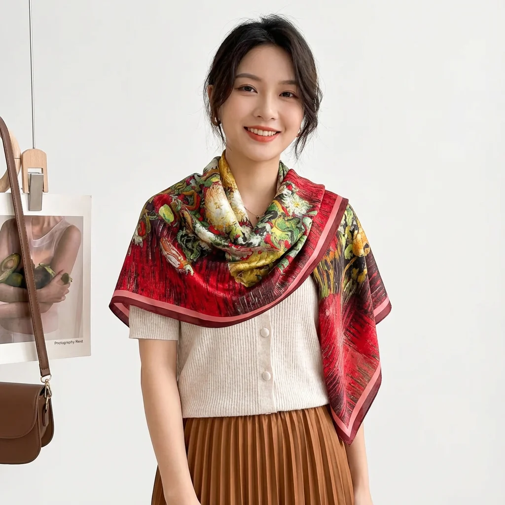 Mulberry silk printed square scarf (90×90 cm) - 图片 5
