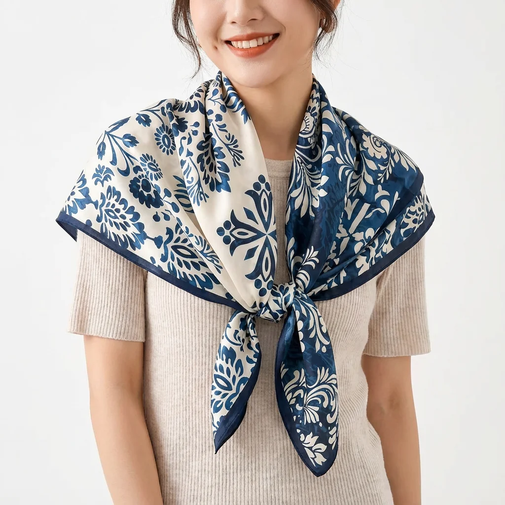 Mulberry silk printed square scarf (90×90 cm) - 图片 4