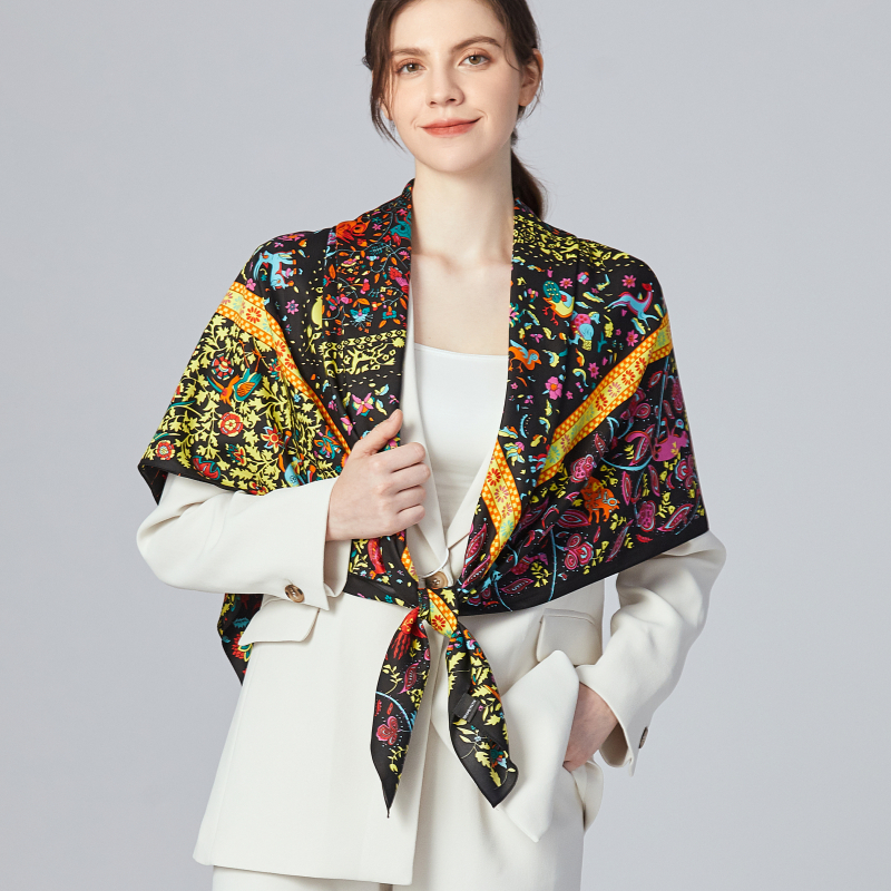 Twill Printed Square Scarf (130×130cm) - 图片 2