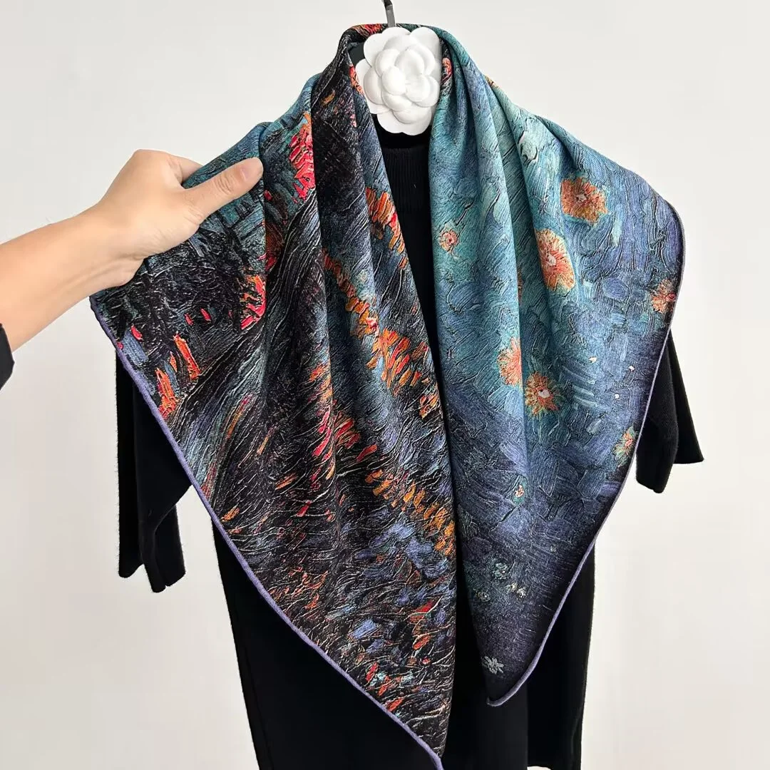 Silk and wool blend printed square scarf(90×90cm) - 图片 6