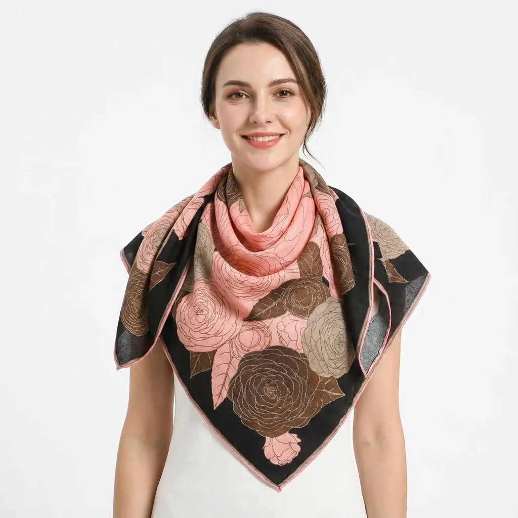 Silk and wool blend printed square scarf(90×90cm) - 图片 5