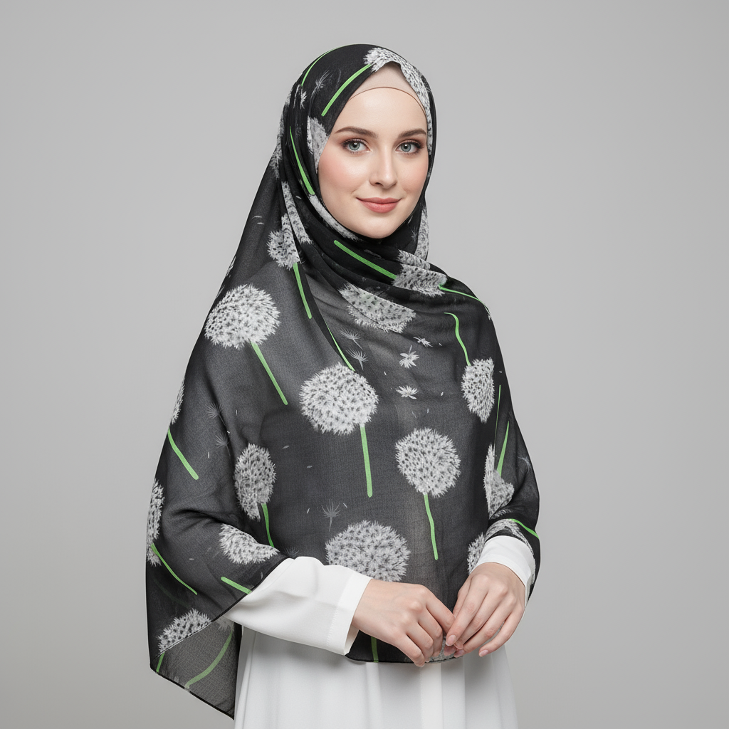 Crinkled Chiffon Printed Rectangular Scarf(140×180cm) - 图片 2