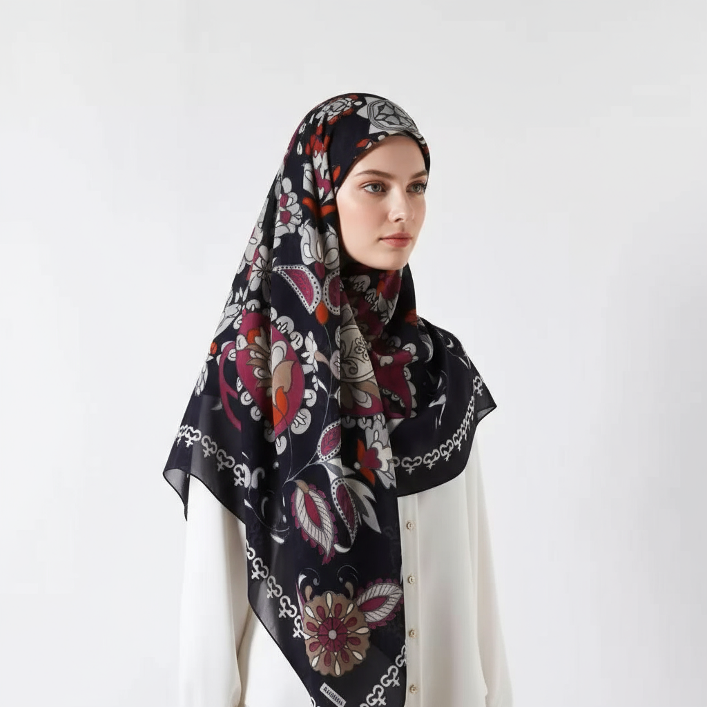Printed Chiffon Square Scarf(130×130cm) - 图片 2