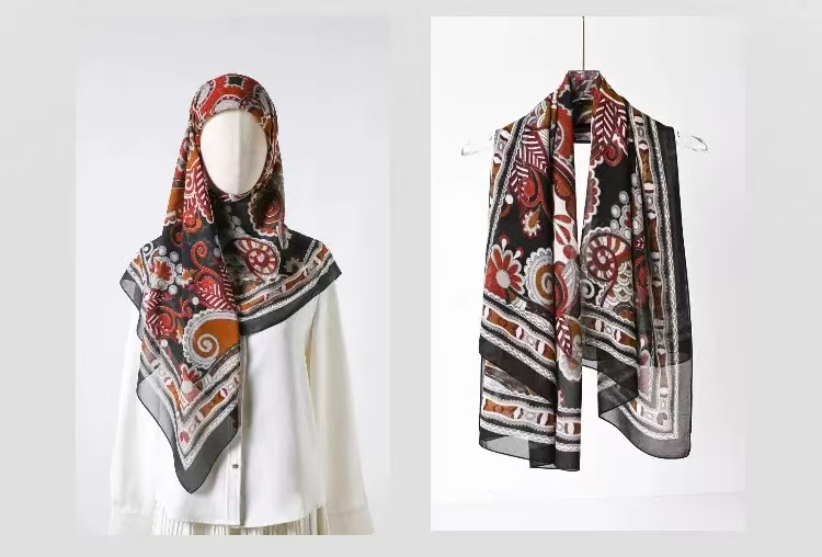 Printed Chiffon Square Scarf(110×110cm) - 图片 3