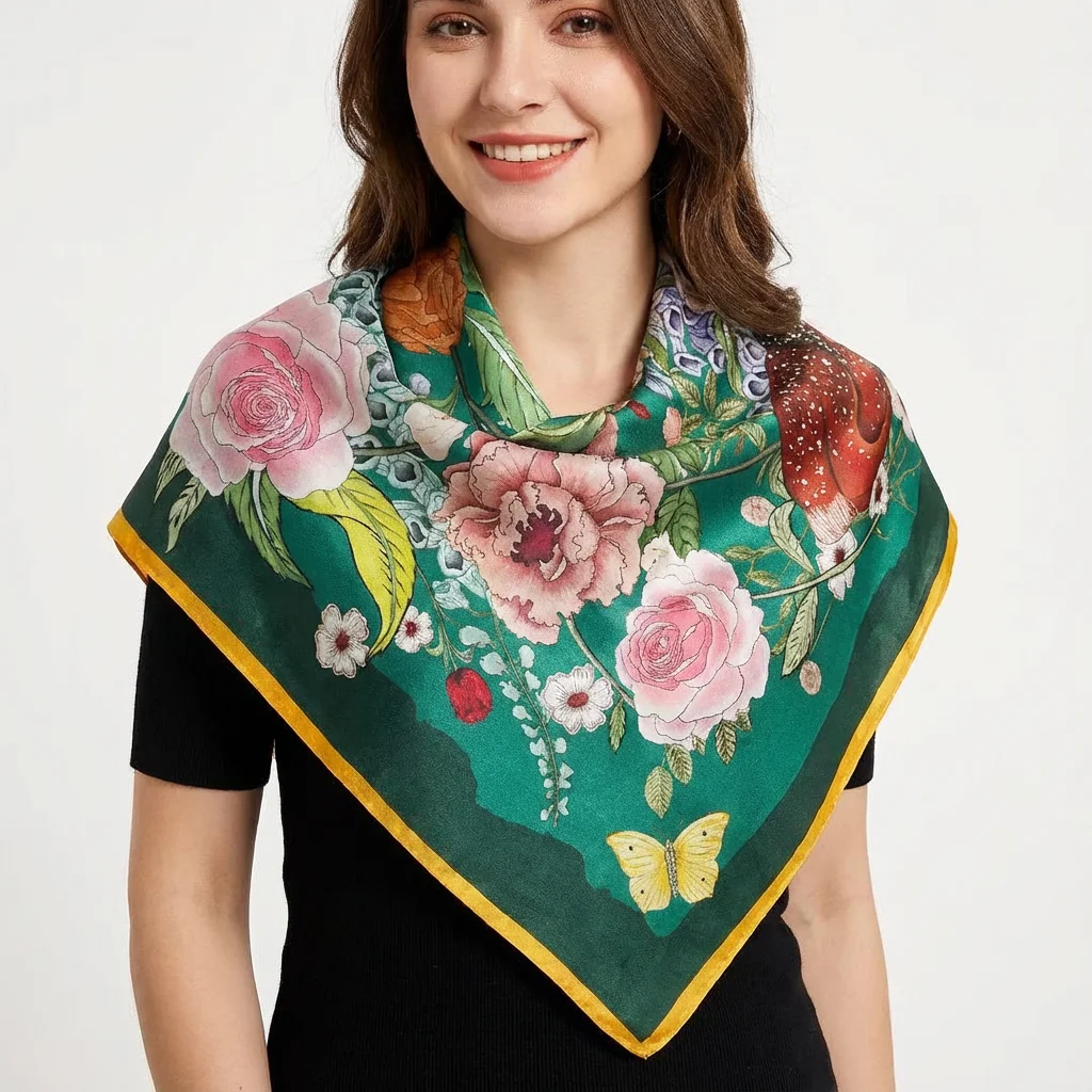 Mulberry silk printed square scarf (90×90 cm) - 图片 2