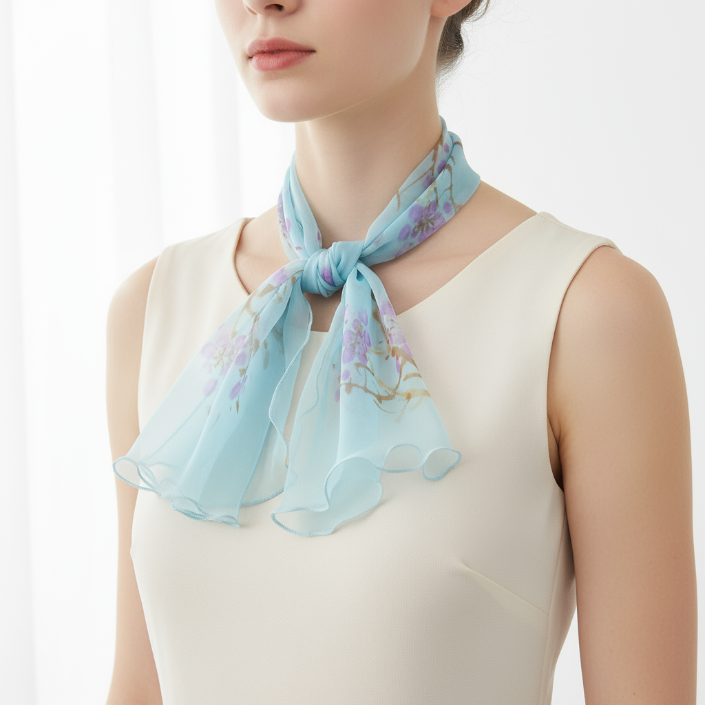 60cm Wavy Edge Printed Georgette Square Scarf